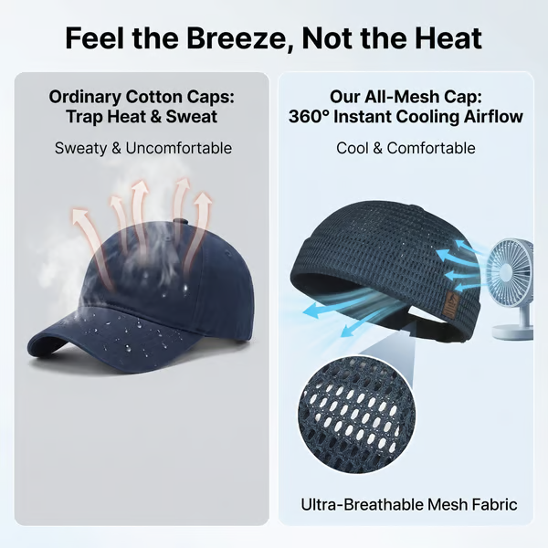 🏆Limited Time Sale 49% OFF🧢Men's Breathable Brimless Docker Hat – Lightweight Mesh Skull Cap for Summer Outdoor Wear