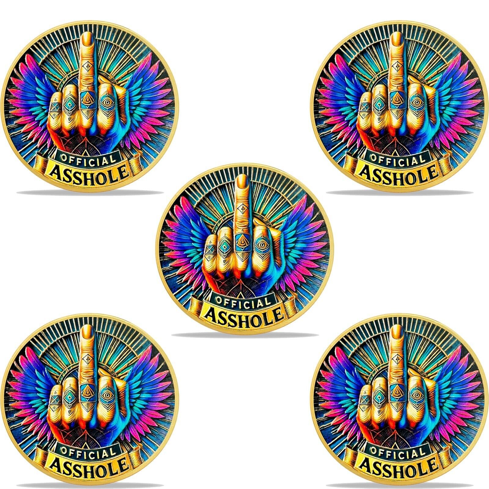 Official A**hole Middle Finger with Winged Coin Funny Novelty Coin Humorous Gift