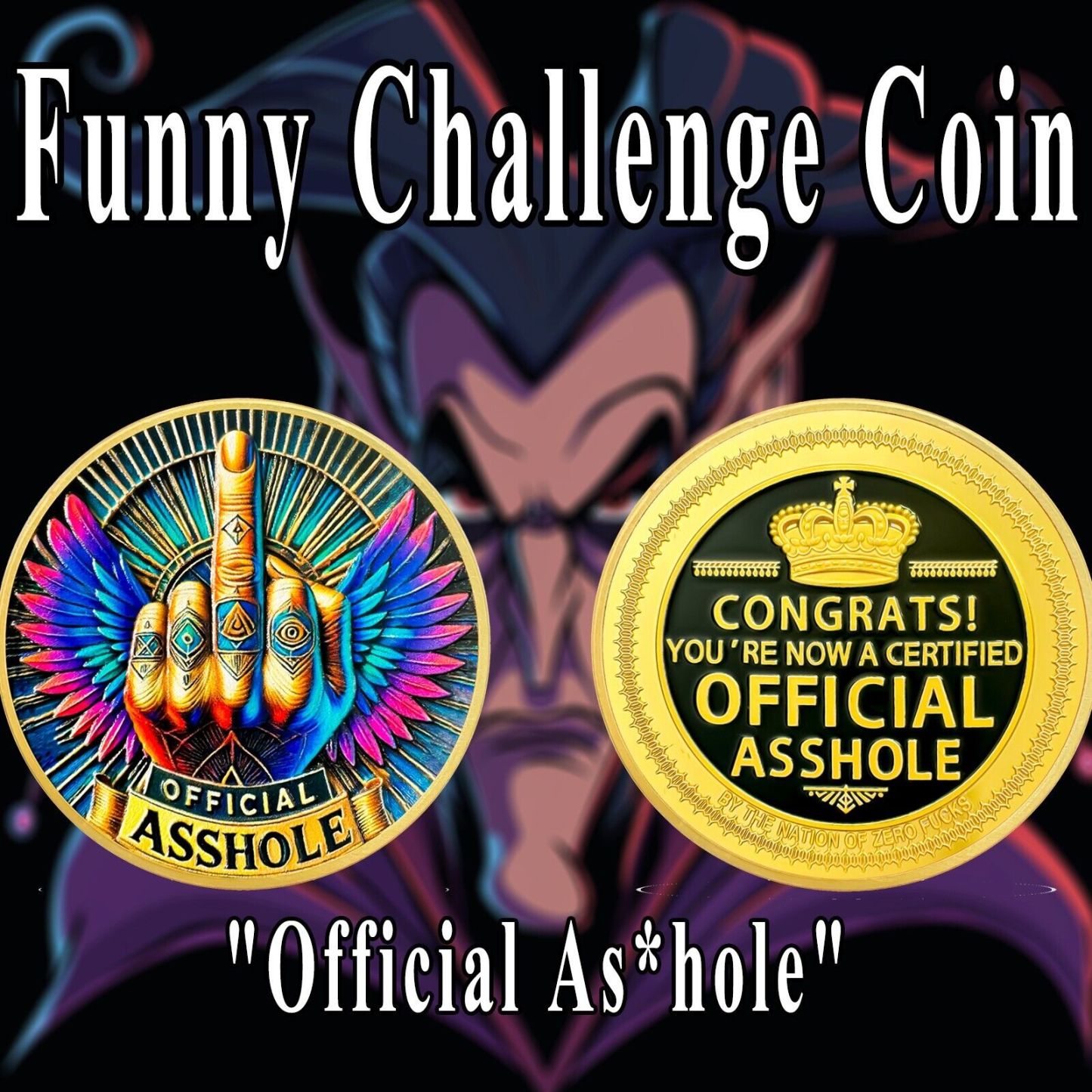 Official A**hole Middle Finger with Winged Coin Funny Novelty Coin Humorous Gift