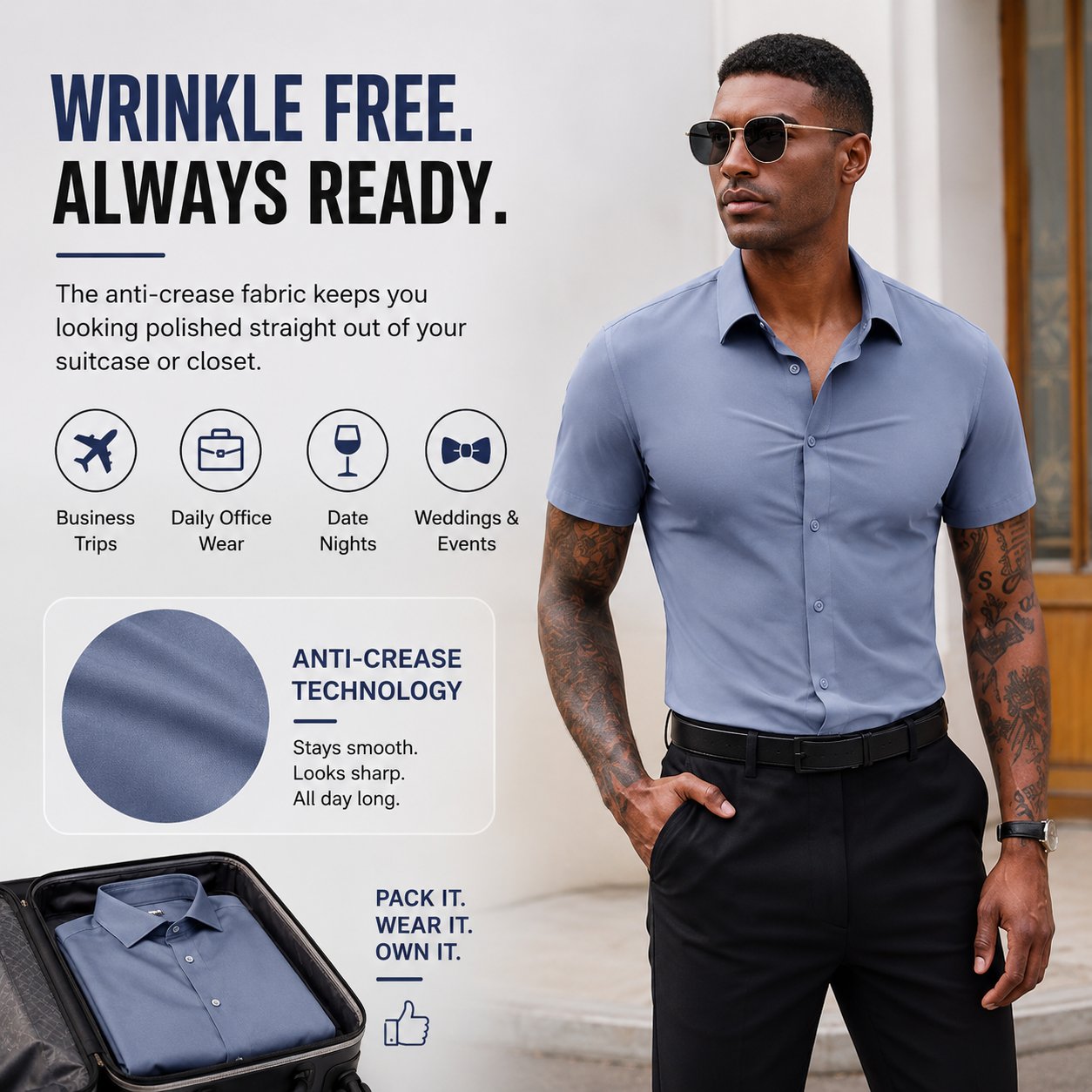 🔥Summer hot sale 49% OFF👔🔥 2-Pack Men’s Stretch Short Sleeve Dress Shirts