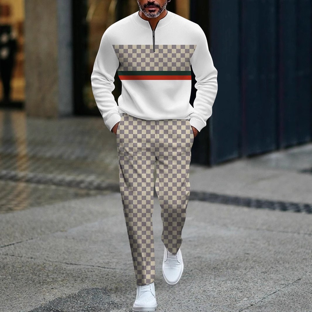 Men's Half-Zip Color Block Tracksuit Set