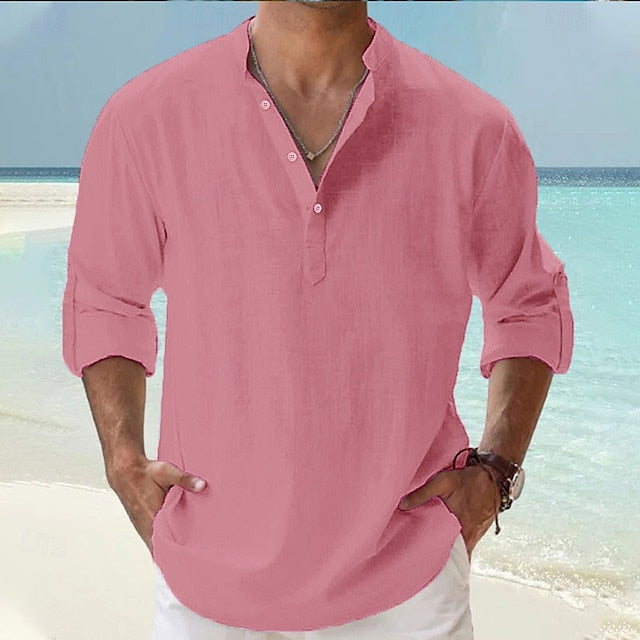 Men's Linen Shirt Popover Shirt