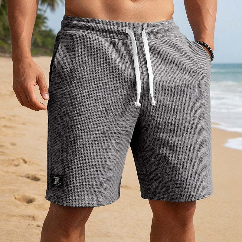 Men's Waffle Textured Shorts - Breathable & Stretchy for Beach or Daily Wear