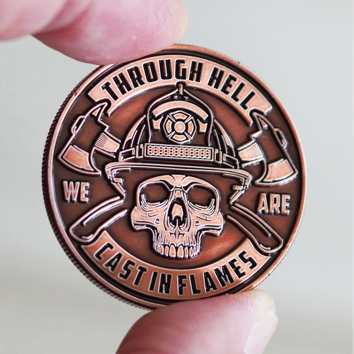Hand finished "Fire Skull" Challenge Coin