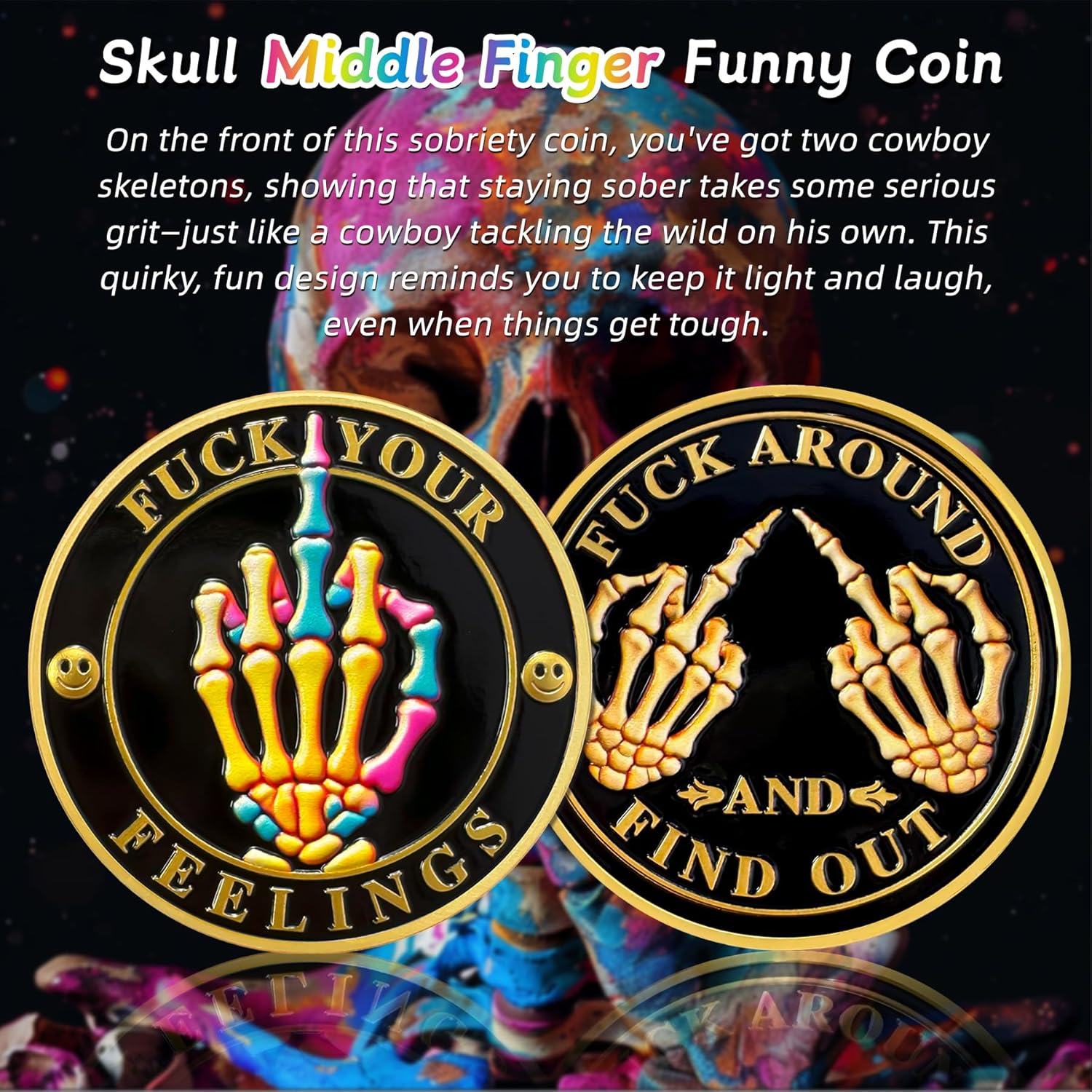 Skull Middle Finger Funny Coin 
