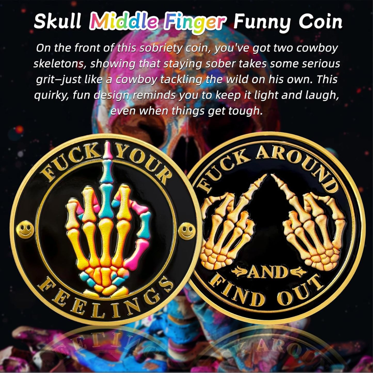 Skull Middle Finger Funny Coin 