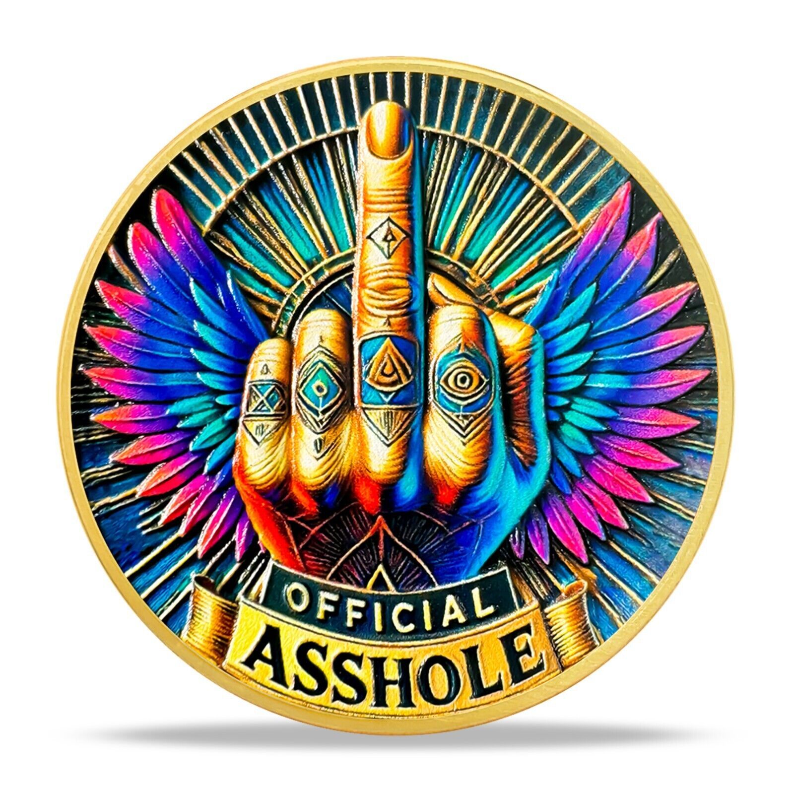 Official A**hole Middle Finger with Winged Coin Funny Novelty Coin Humorous Gift