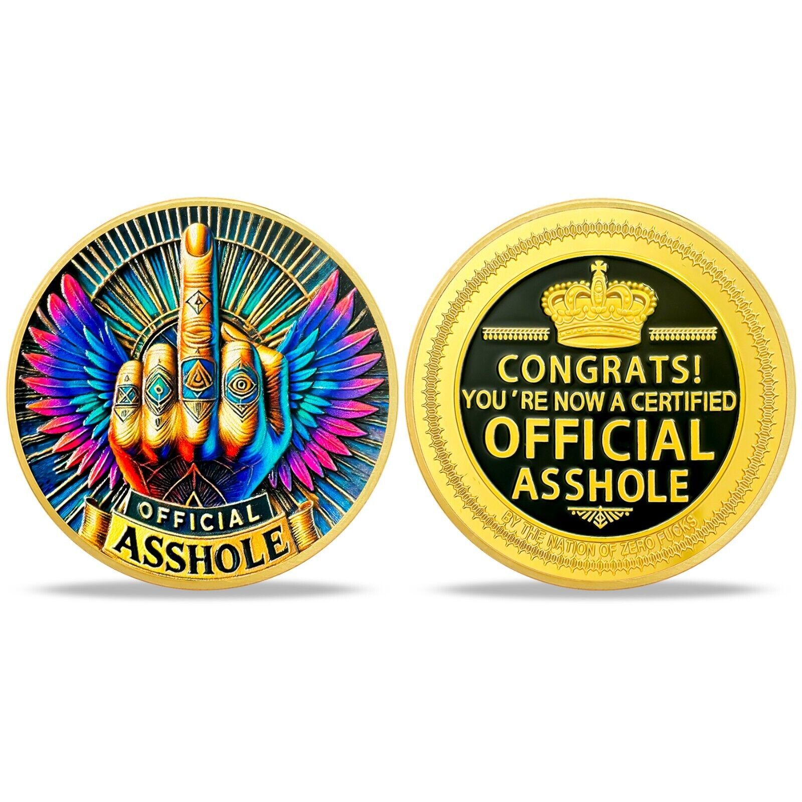 Official A**hole Middle Finger with Winged Coin Funny Novelty Coin Humorous Gift