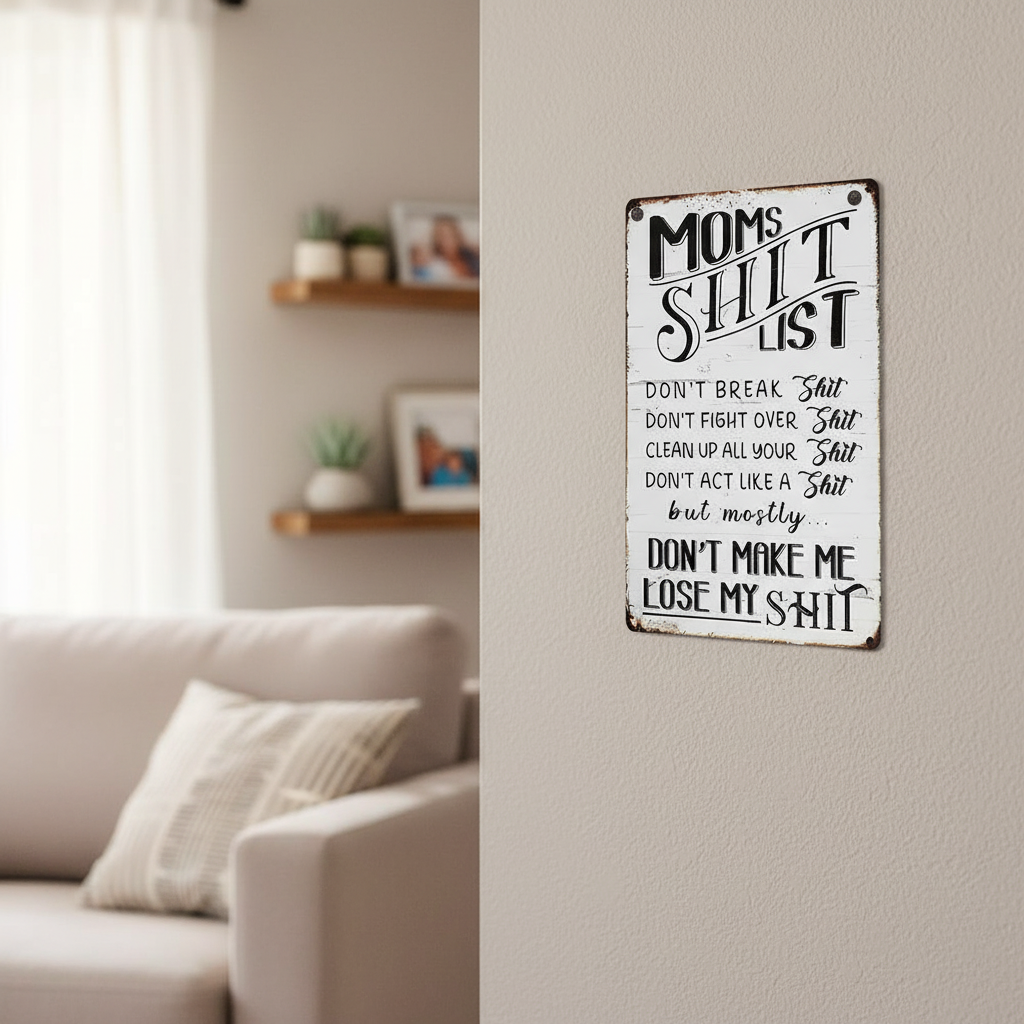Funny Mom's Shit List Kitchen Sign – Vintage Metal Wall Decor Gift