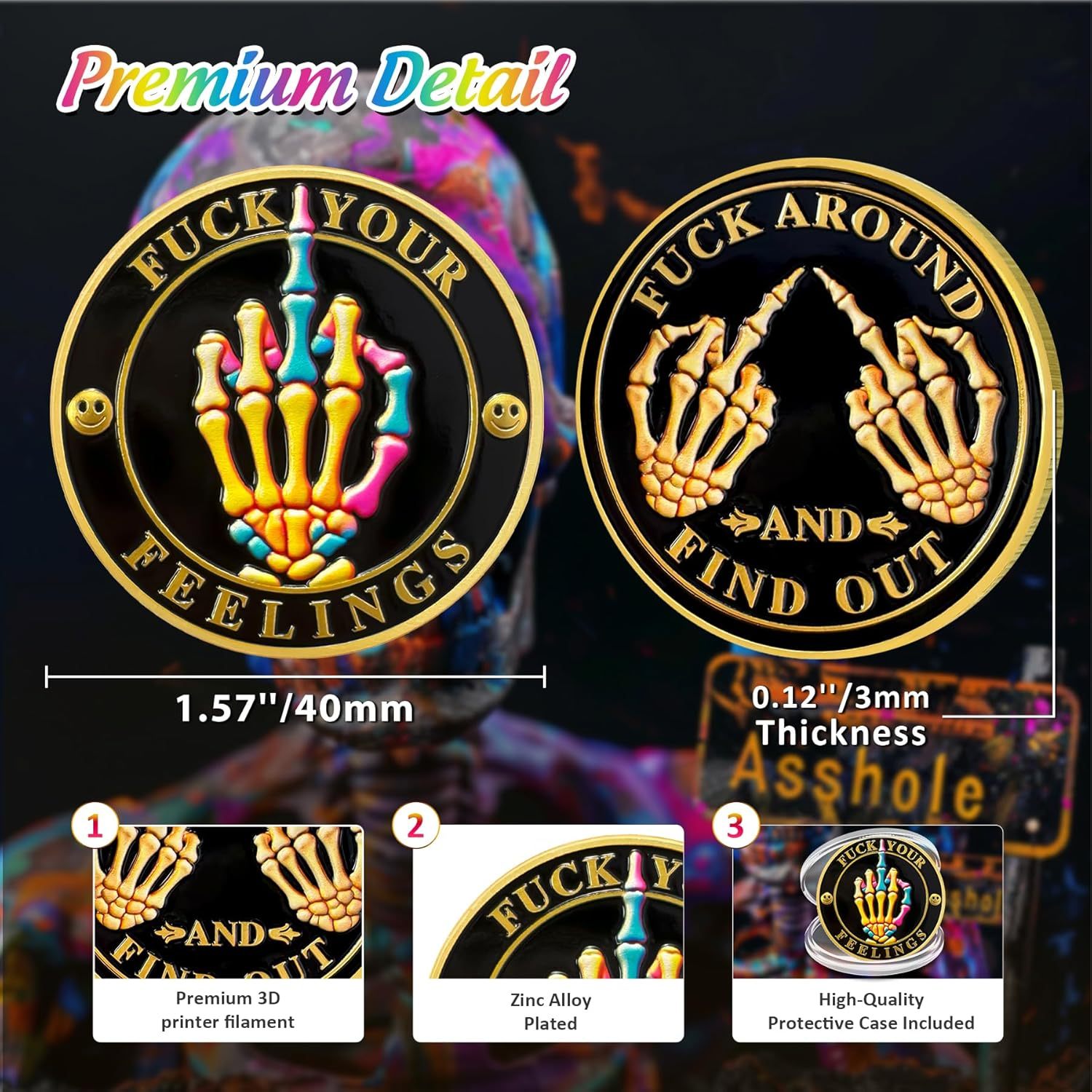 Skull Middle Finger Funny Coin 