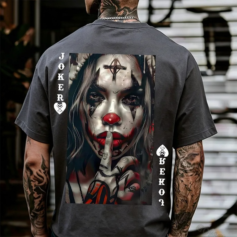 POKER JOKER GIRL Keep Silent Print Men's T-shirt