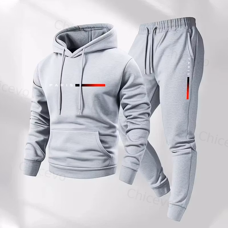Men's Paris Letter Printed Hoodie and Drawstring Sweatpants Set Two-Piece Set