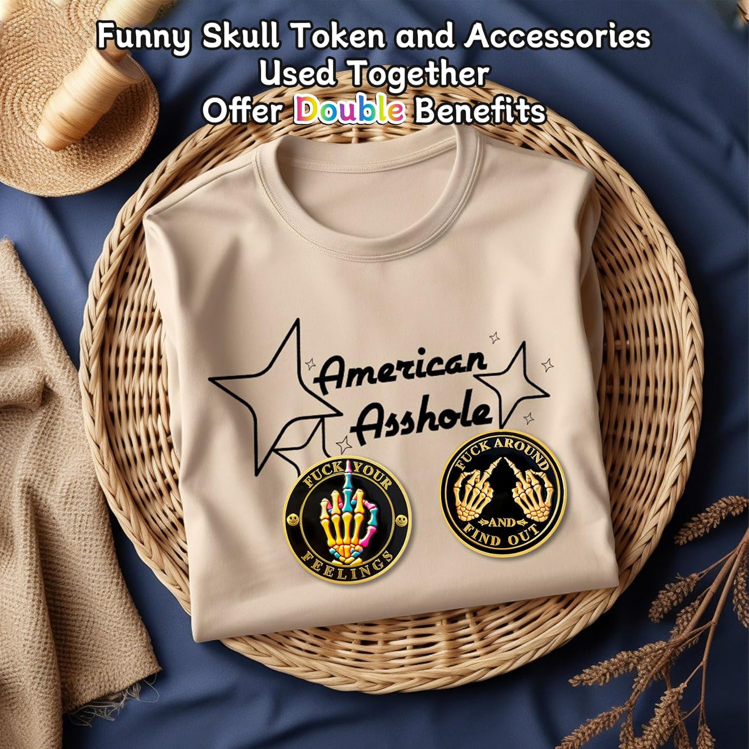 Skull Middle Finger Funny Coin 