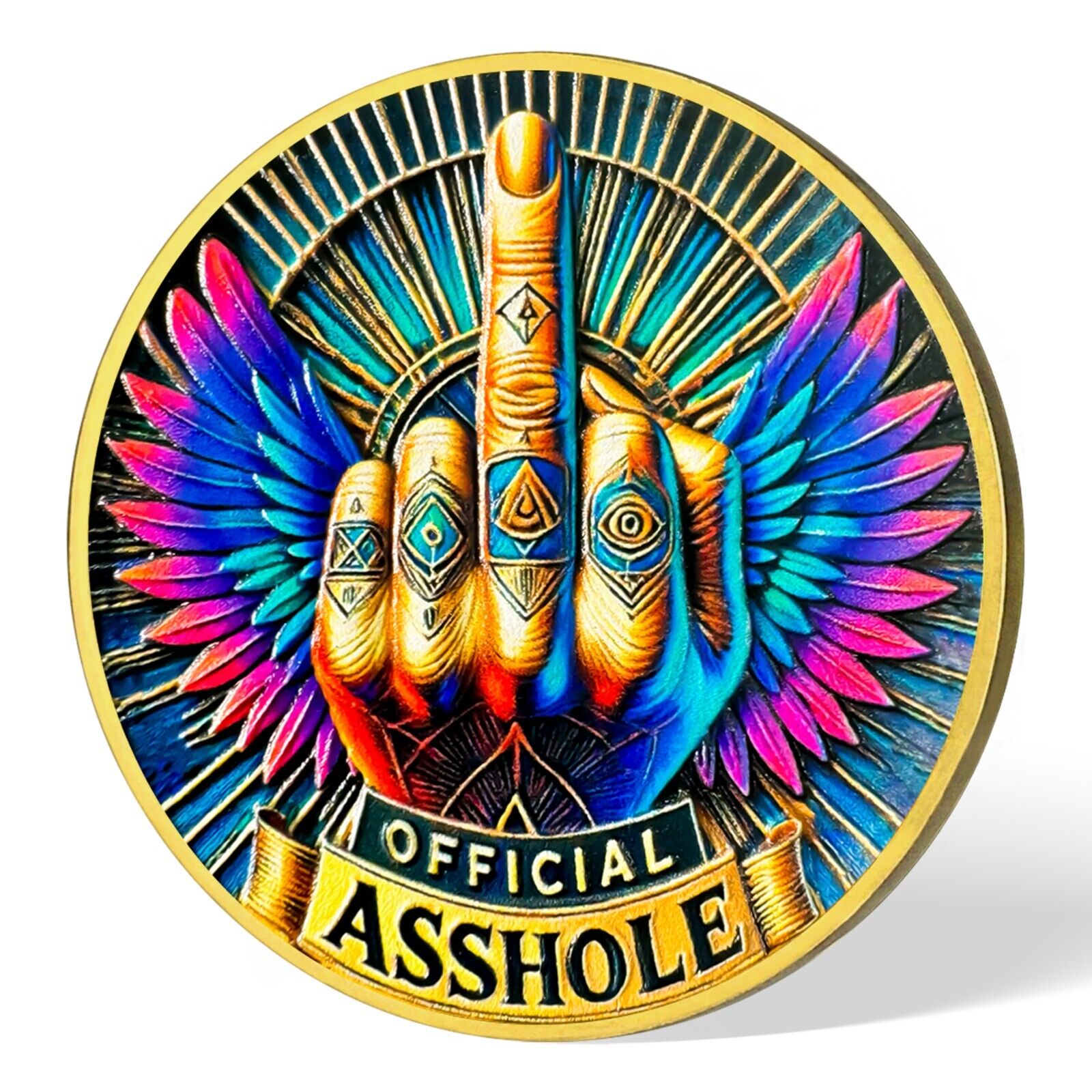 Official A**hole Middle Finger with Winged Coin Funny Novelty Coin Humorous Gift