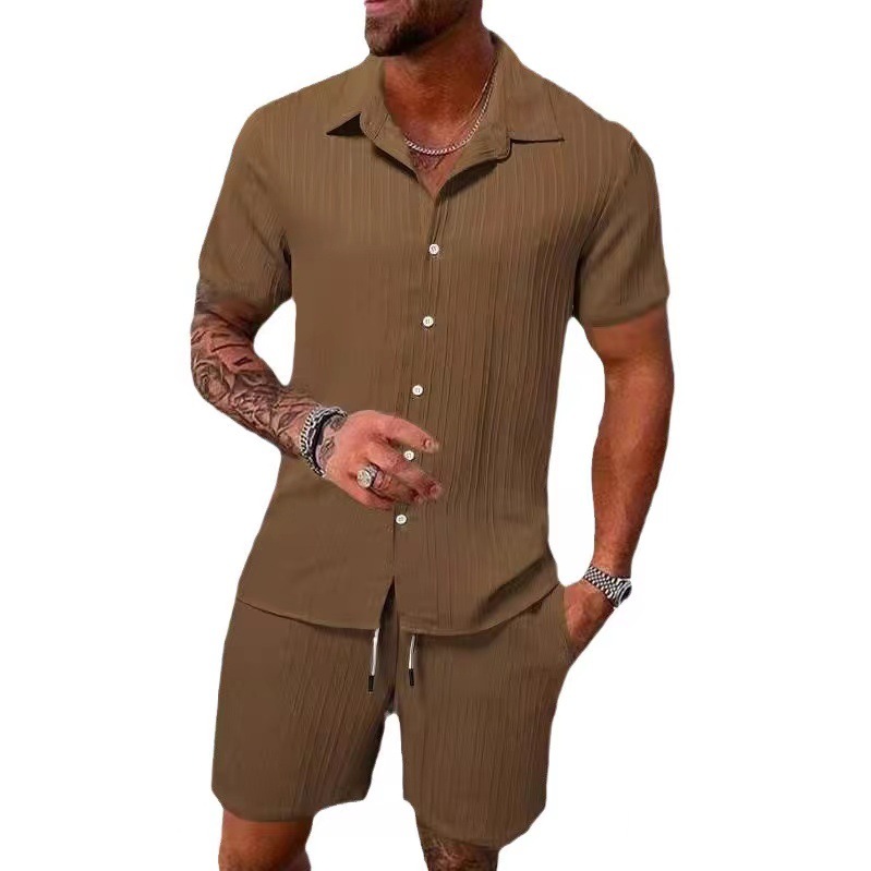 👕👖Men's Casual Set –Sleeve Shirt & Shorts, Loose and Comfortable for the Beach and Leisure 