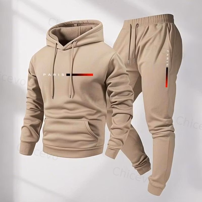 Men's Paris Letter Printed Hoodie and Drawstring Sweatpants Set Two-Piece Set