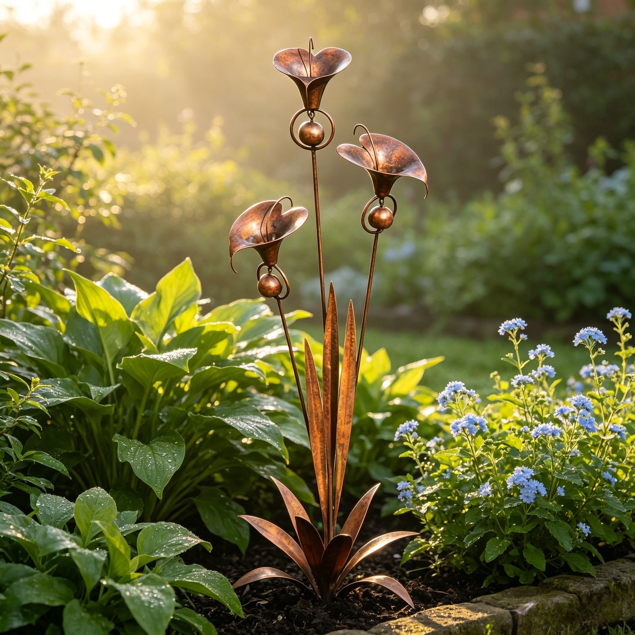 🏡Flamed Copper Three Calla Lilies Garden Stake with Bells