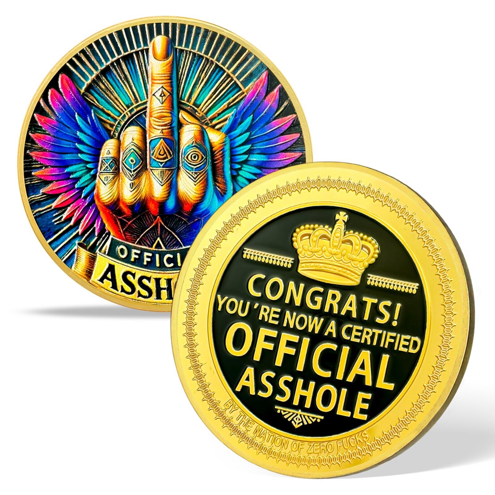 Official A**hole Middle Finger with Winged Coin Funny Novelty Coin Humorous Gift