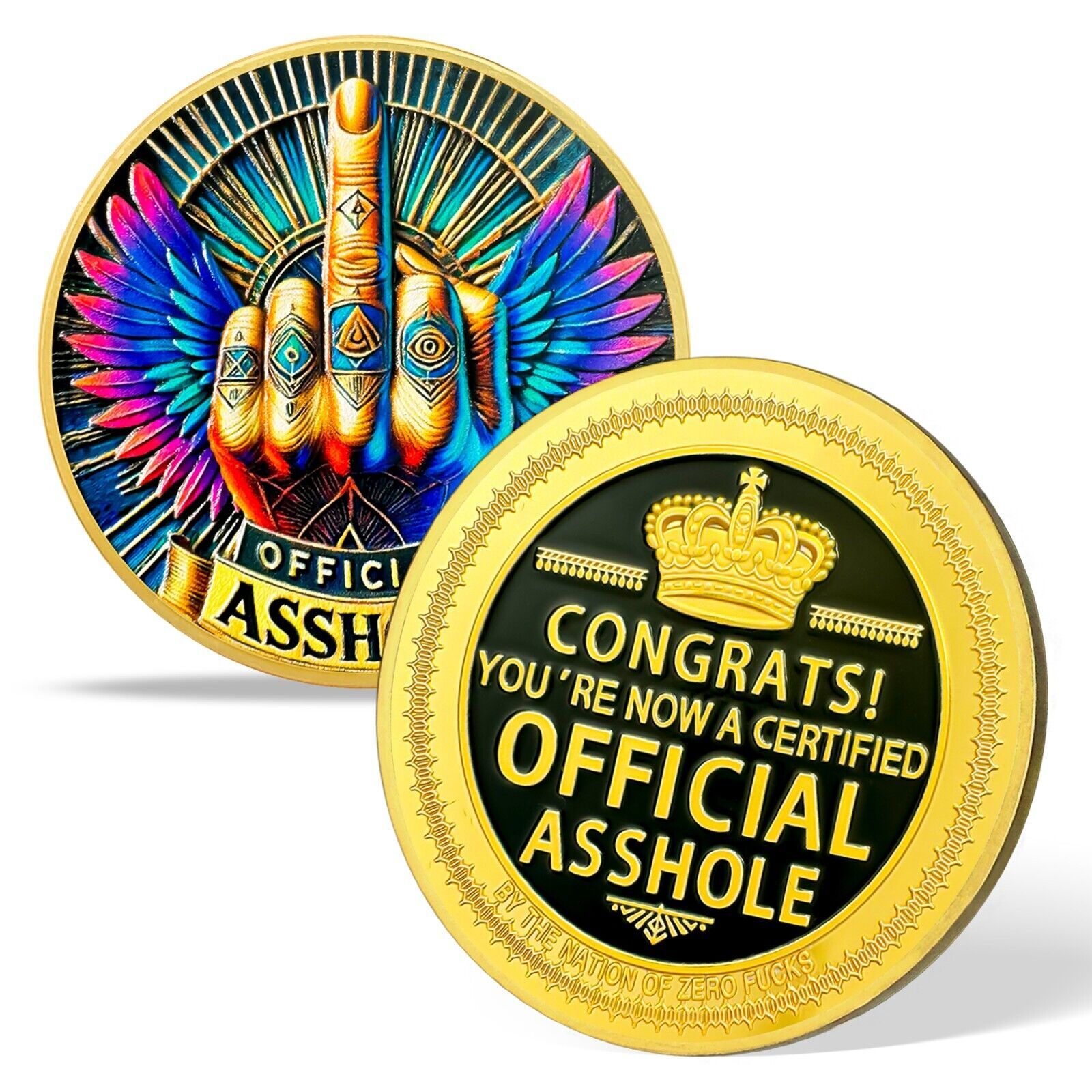 Official A**hole Middle Finger with Winged Coin Funny Novelty Coin Humorous Gift