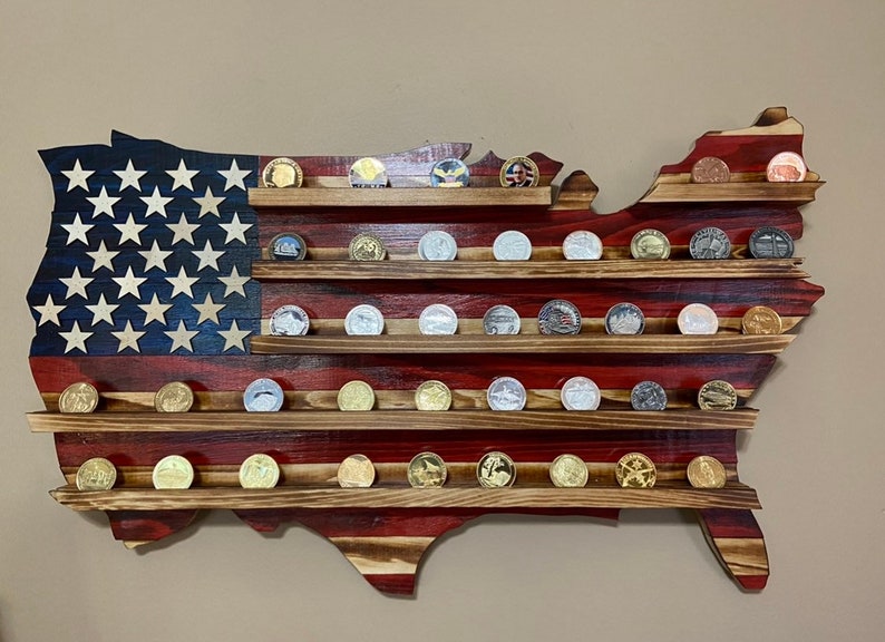 Challenge Coin Display Rack Holder - Rustic American Flag