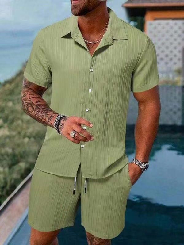 👕👖Men's Casual Set –Sleeve Shirt & Shorts, Loose and Comfortable for the Beach and Leisure 