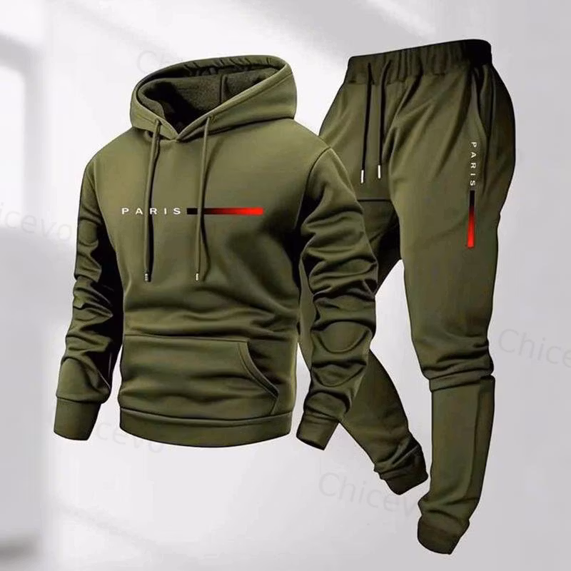 Men's Paris Letter Printed Hoodie and Drawstring Sweatpants Set Two-Piece Set