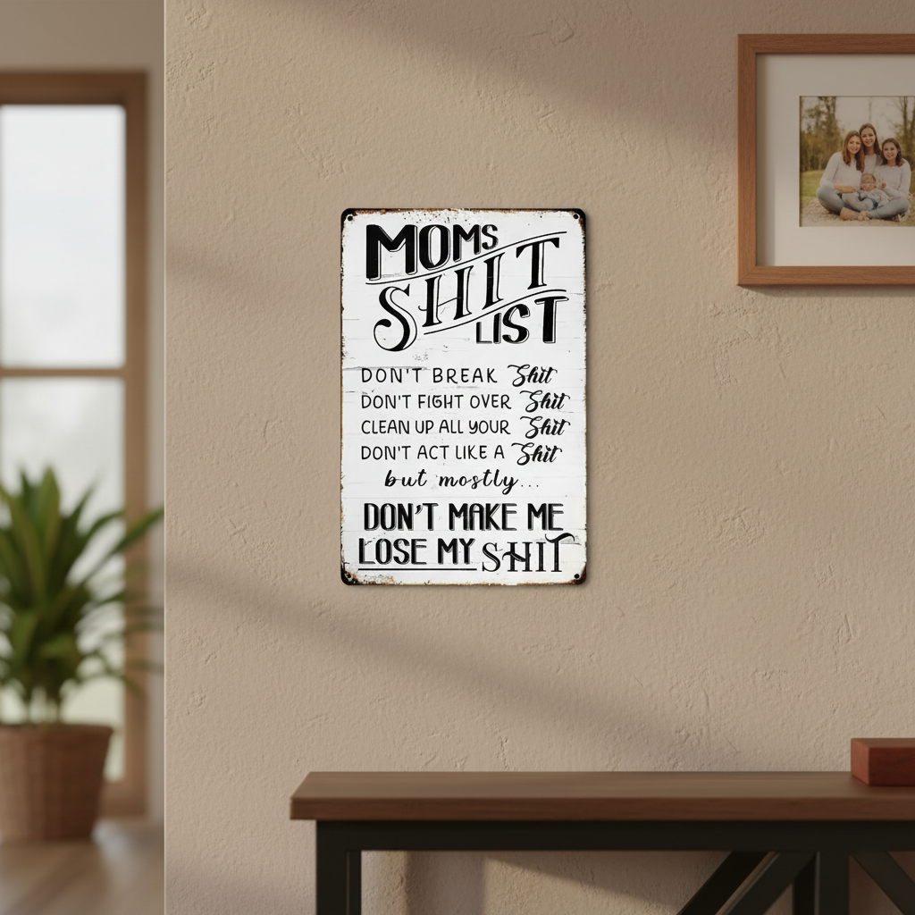 Funny Mom's Shit List Kitchen Sign – Vintage Metal Wall Decor Gift