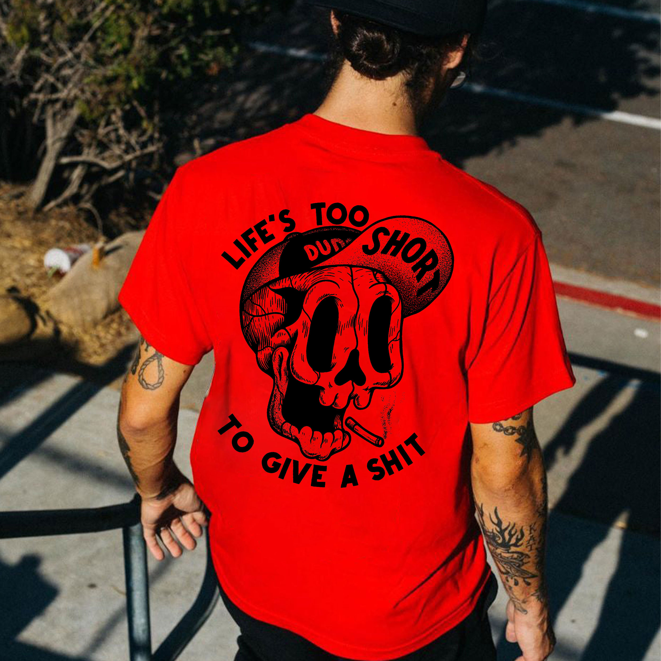 LIFE'S TOO SHORT TO GIVE A SHIT Funny Skull Print Men's T-shirt