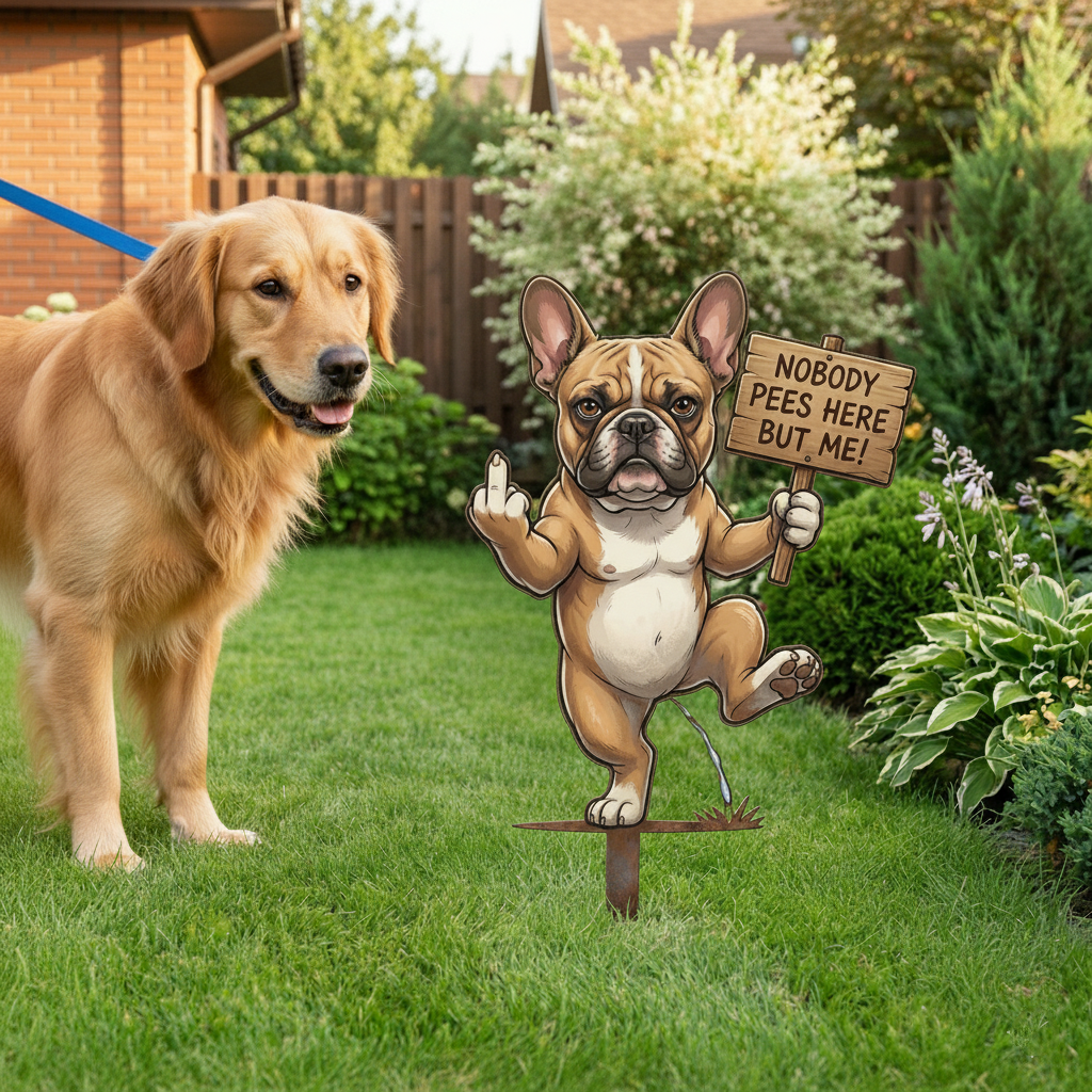 Nobody Pees Here But Me! Hilarious Metal Yard Stake - Turf Defender (Frenchie & Fluffy Cat Editions)