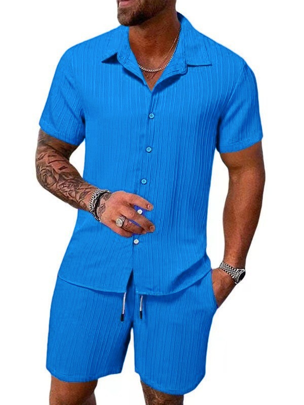 👕👖Men's Casual Set –Sleeve Shirt & Shorts, Loose and Comfortable for the Beach and Leisure 