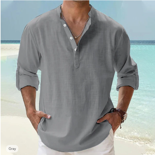 Men's Linen Shirt Popover Shirt