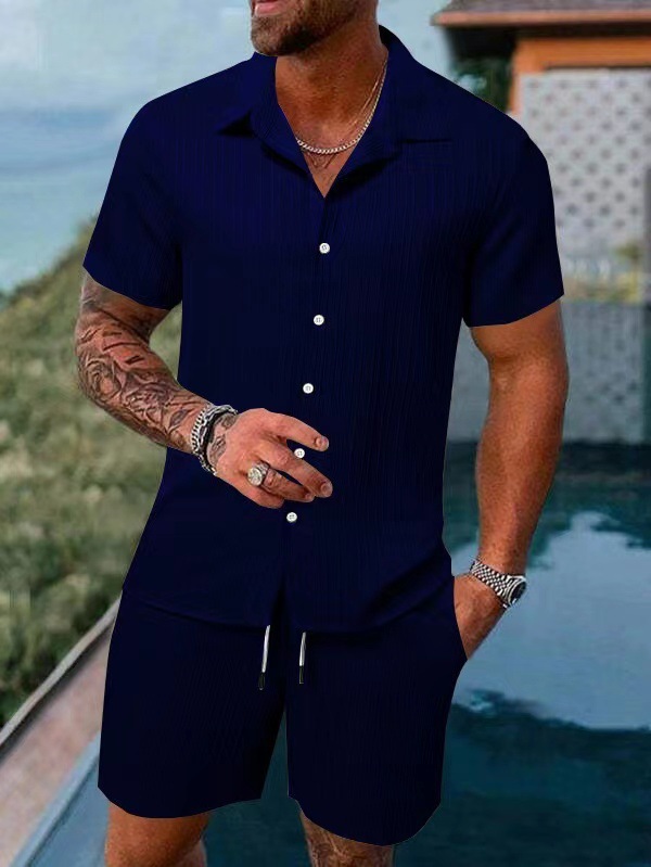 👕👖Men's Casual Set –Sleeve Shirt & Shorts, Loose and Comfortable for the Beach and Leisure 