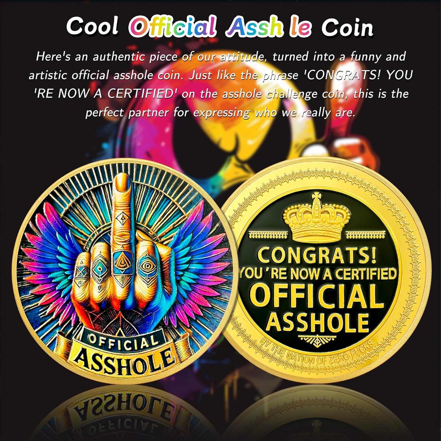 Official A**hole Middle Finger with Winged Coin Funny Novelty Coin Humorous Gift