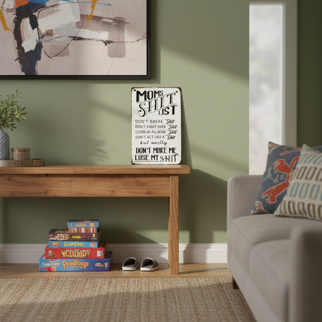 Funny Mom's Shit List Kitchen Sign – Vintage Metal Wall Decor Gift