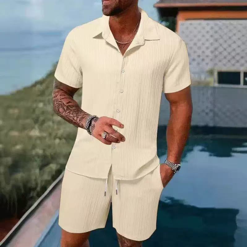 👕👖Men's Casual Set –Sleeve Shirt & Shorts, Loose and Comfortable for the Beach and Leisure 