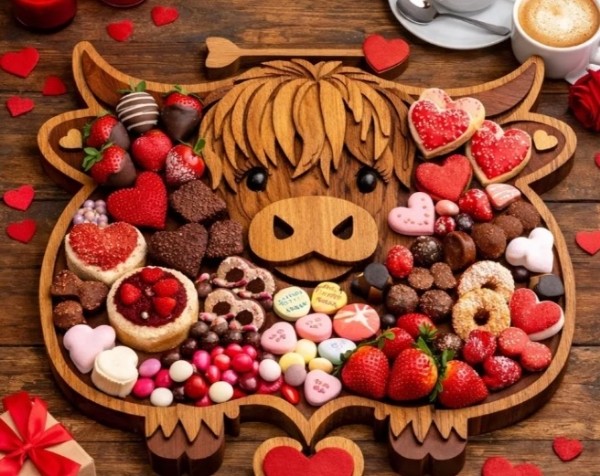🐮 Highland Cow Wooden Charcuterie Board