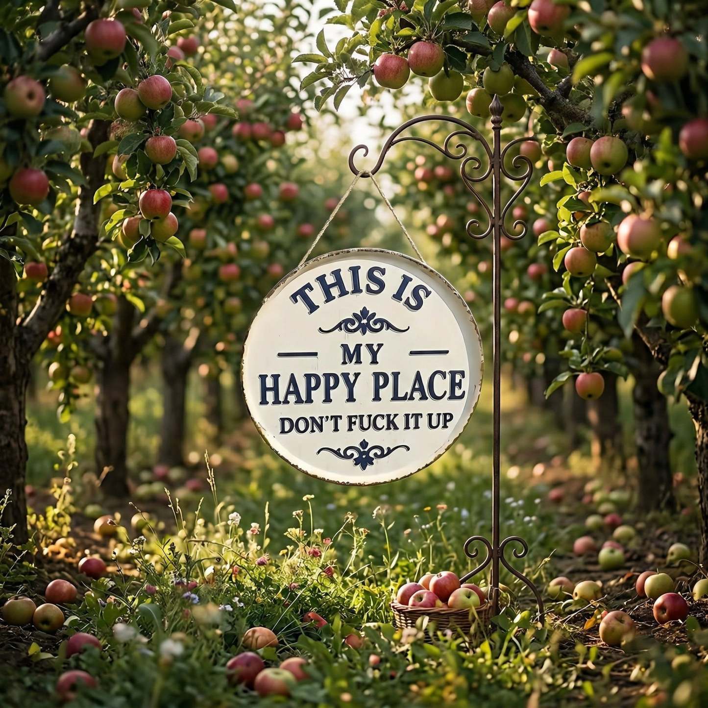 🌿 Funny Garden Metal Sign – “This Is My Happy Place – Don’t F*ck It Up”