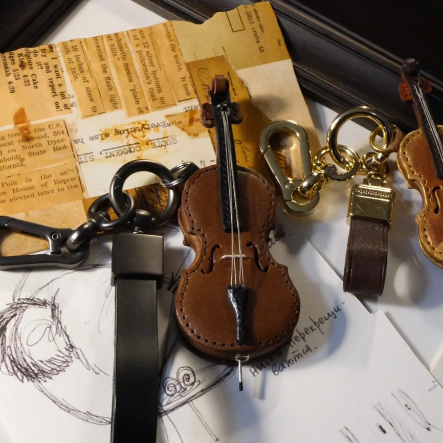 Handmade limited editionCrafted Leather Violin & Cello Keychain