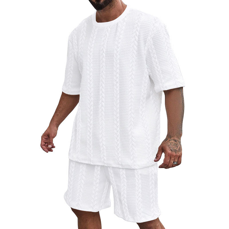 Men's Breathable Textured T-Shirts Shorts Set – Lightweight Summer Comfort Fit