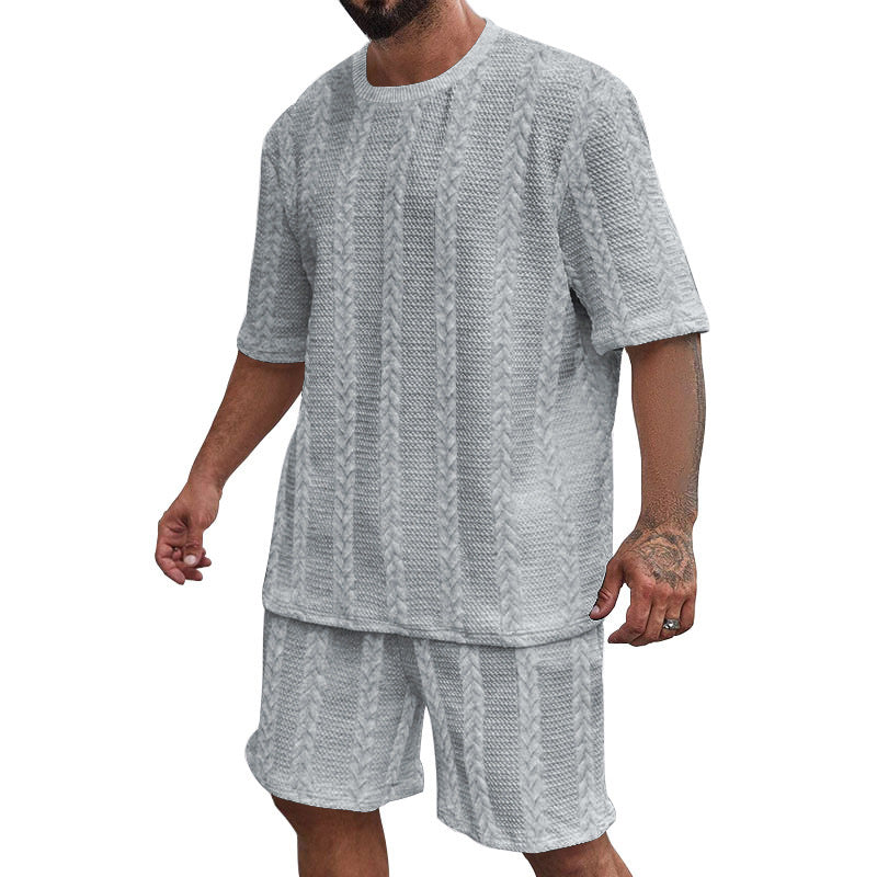 Men's Breathable Textured T-Shirts Shorts Set – Lightweight Summer Comfort Fit