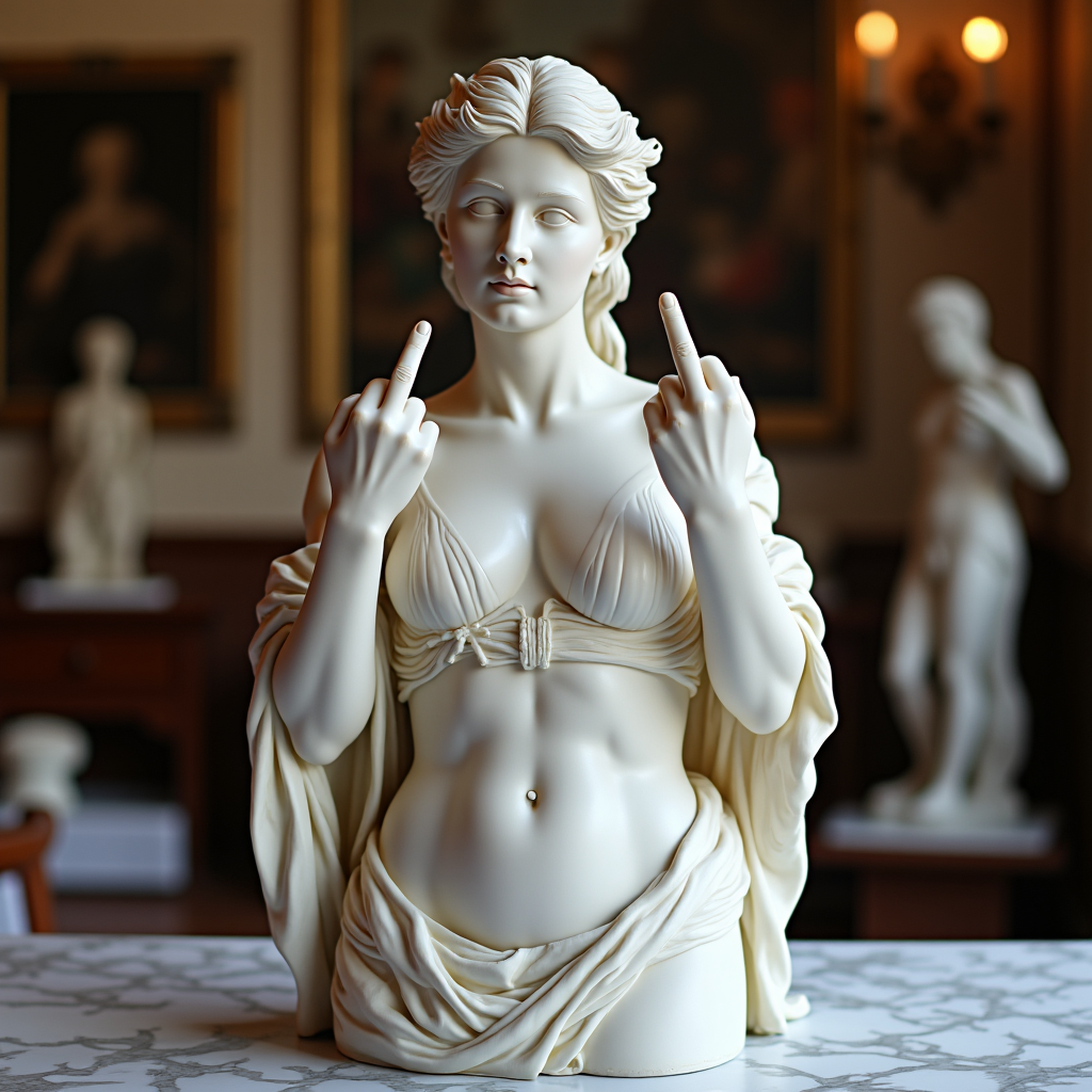 Venus with Attitude: The Middle Finger Statue - Bold Art for Modern Rebels