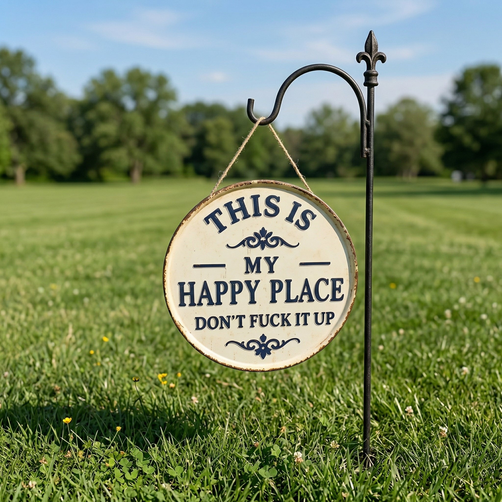 🌿 Funny Garden Metal Sign – “This Is My Happy Place – Don’t F*ck It Up”
