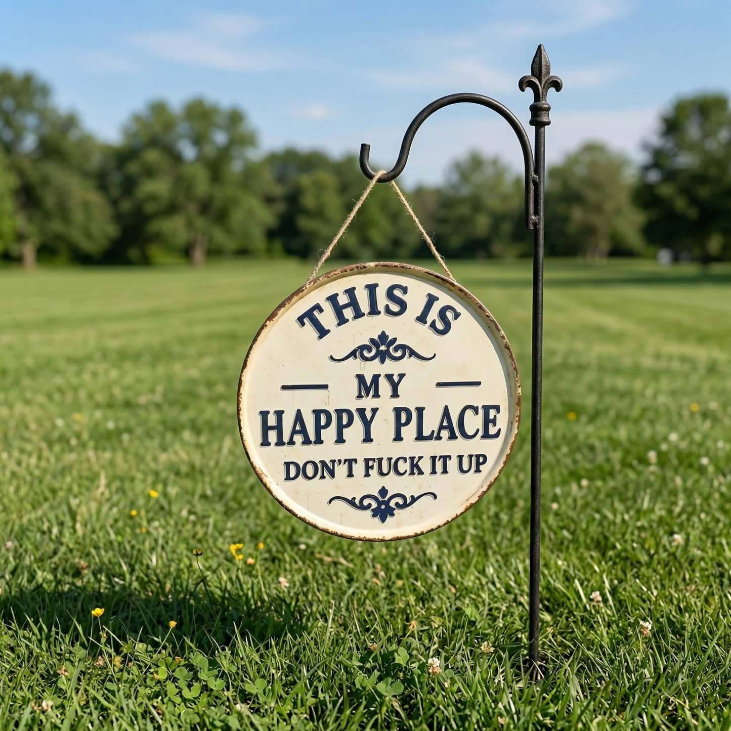 🌿 Funny Garden Metal Sign – “This Is My Happy Place – Don’t F*ck It Up”
