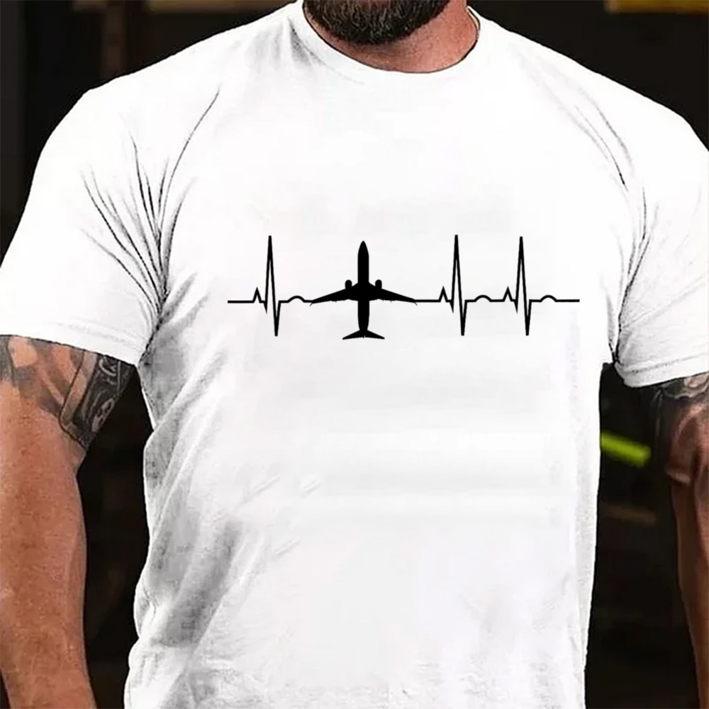 Airplane Heartbeat T-Shirt, Pilot Aviation Lover Graphic Tee