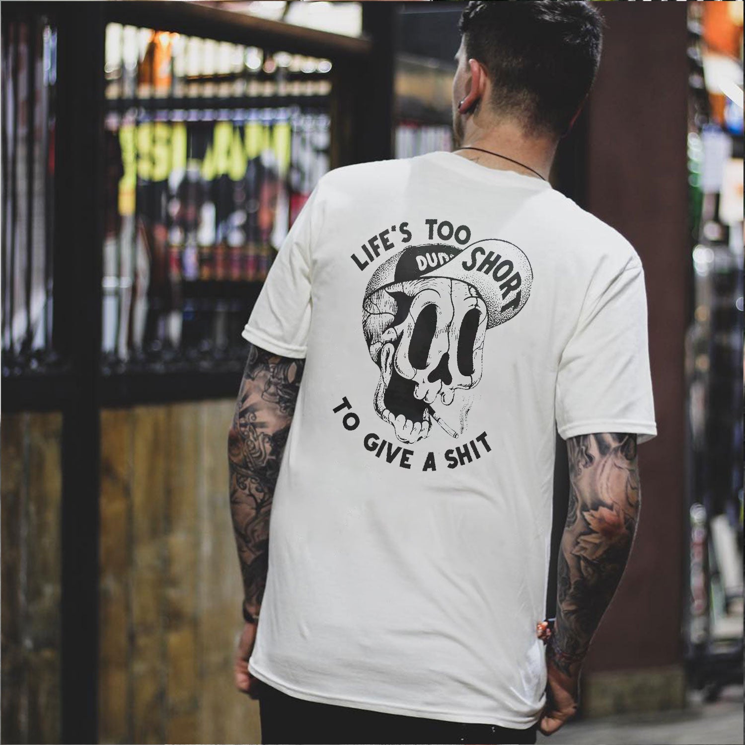 LIFE'S TOO SHORT TO GIVE A SHIT Funny Skull Print Men's T-shirt