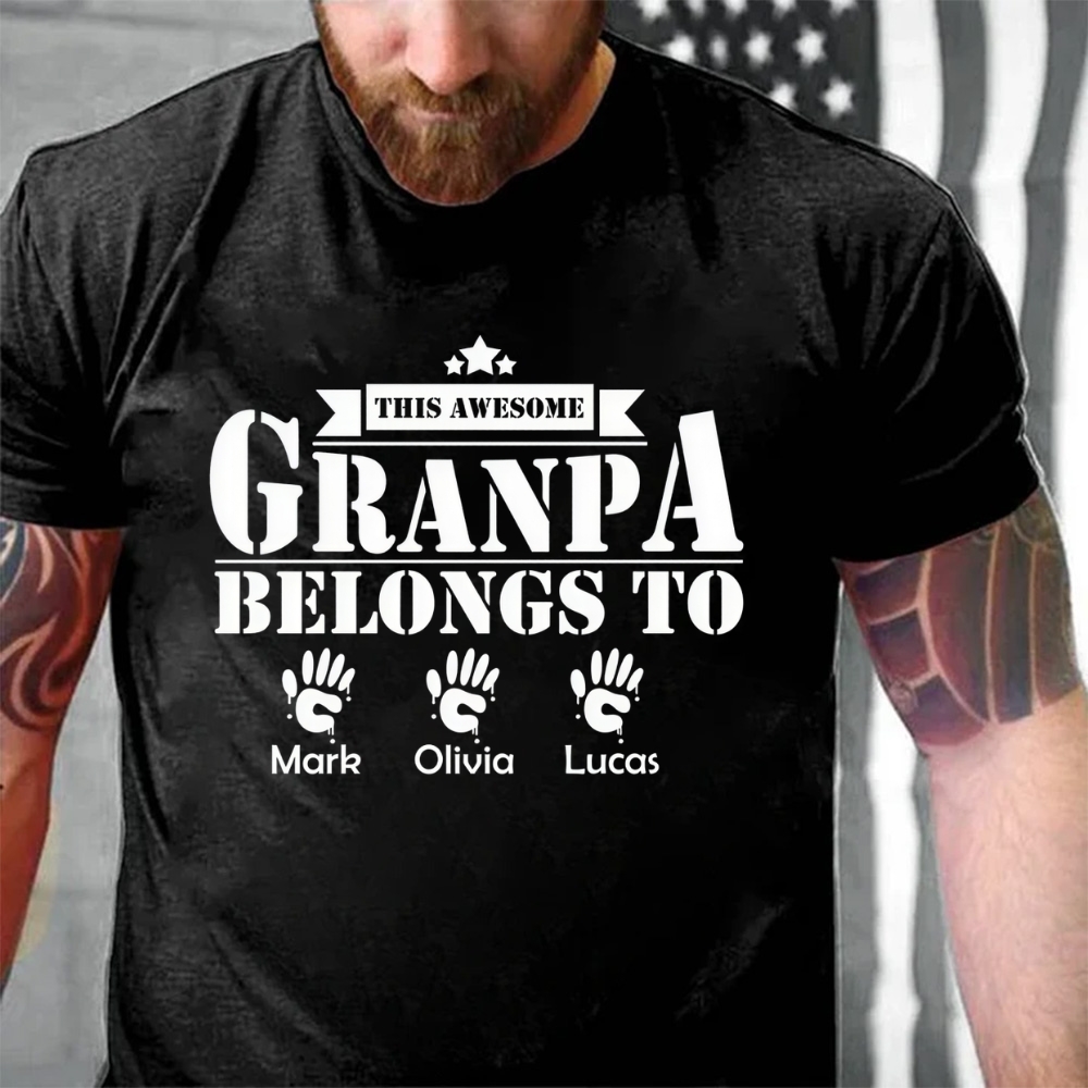This Awesome Grandpa Belongs To Custom Kids Names T-Shirt