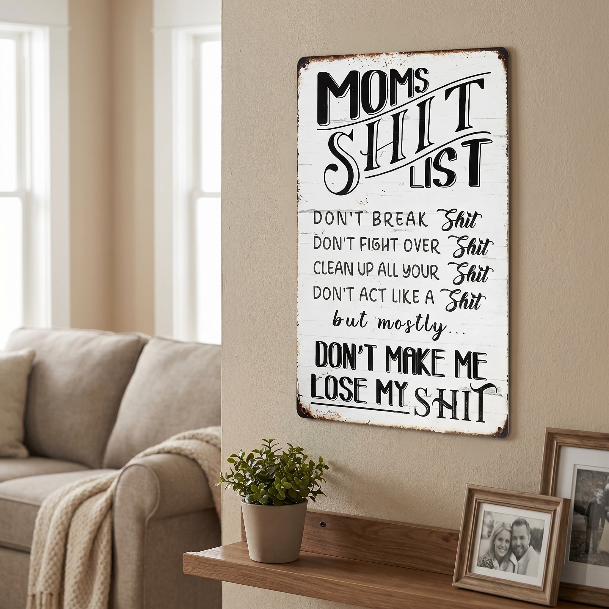 Funny Mom's Shit List Kitchen Sign – Vintage Metal Wall Decor Gift
