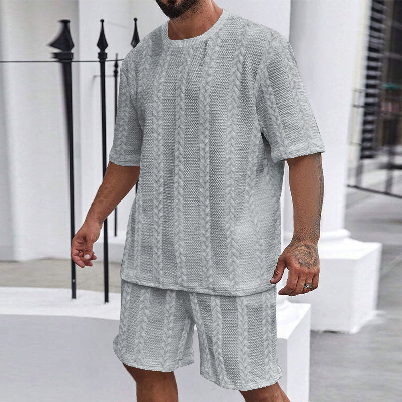 Men's Breathable Textured T-Shirts Shorts Set – Lightweight Summer Comfort Fit