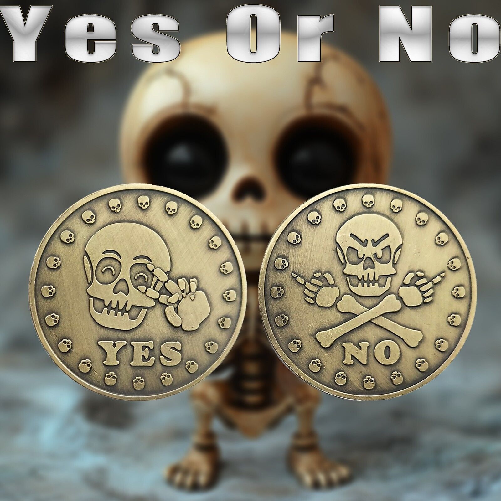 Funny Skeleton Yes No Flip Decision Challenge Coin 