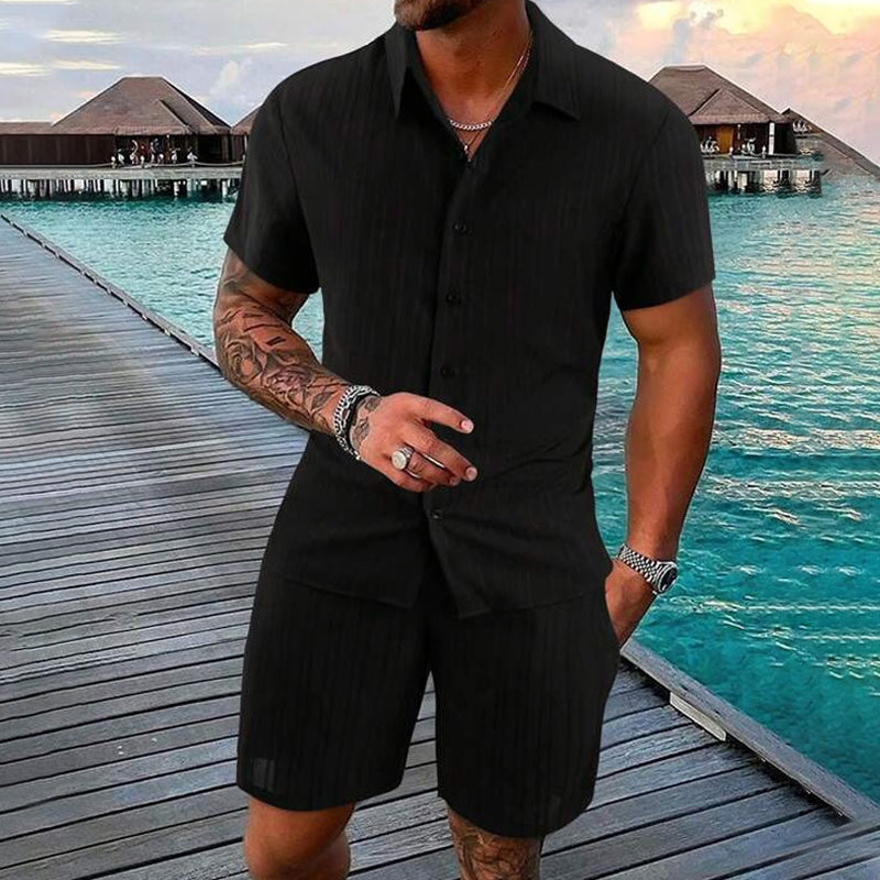👕👖Men's Casual Set –Sleeve Shirt & Shorts, Loose and Comfortable for the Beach and Leisure 